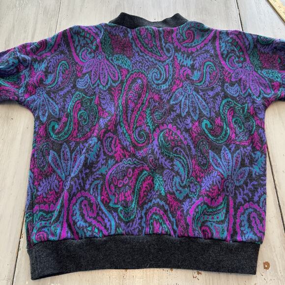 Vtg Season Ticket Teal Purple Pink Floral Paisley 80s Sweater Women’s Sz M - Picture 6 of 6